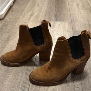 Maje Brown Suede Ankle Booties with Stacked Heel